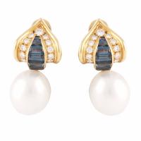 228-SAPPHIRE AND PEARL EARRINGS. 