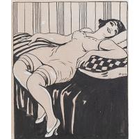634-RICARD OPISSO, "BIGRE" (1880-1966).  "YOUNG WOMAN LOUNGING".