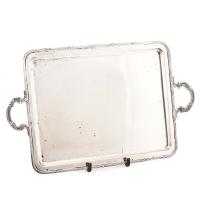 7-SILVER TRAY WITH HANDLES, C20th.