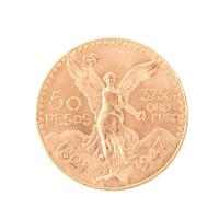 243-MEXICAN FIFTY PESO GOLD COIN.