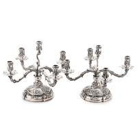 12-MOSTANY LLOPART. PAREJA DE CANDELABROS EN PLATA, SIGLO XX.