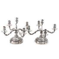 12-MOSTANY LLOPART. PAREJA DE CANDELABROS EN PLATA, SIGLO XX.