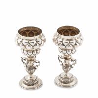 27-PAIR OF ENGLISH SILVER GOBLETS, EARLY C20th.