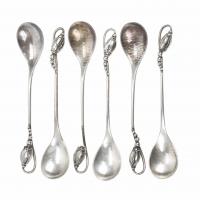 2-GEORG JENSEN (1866-1935). JUEGO DE SEIS CUCHARILLAS EN PLATA, 1915-1930.