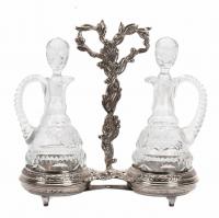 6-SPANISH SILVER CRUETS STAND, MID 20TH CENTURY.