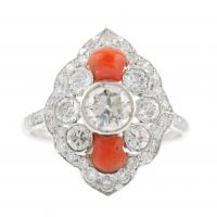 83-DIAMONDS AND CORAL RING.