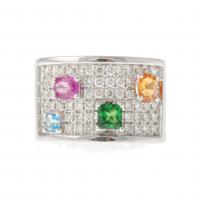 19-RING WITH DIAMONDS PAVÉ AND GEMSTONES.