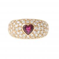 265-RUBY AND DIAMONDS HEART RING.