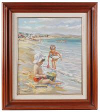 683-DENYS RUBIO (1947).  "CHILDREN ON THE BEACH".