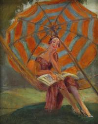 874-PERE CASAS ABARCA (1875-1958). "GIRL WITH AN UMBRELLA".