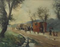 932-RAFAEL FERNÁNDEZ DE SOTO (1915-1984). "WAGONS IN A LANDSCAPE".