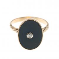195-GOLD RING WITH ONYX AND DIAMOND.