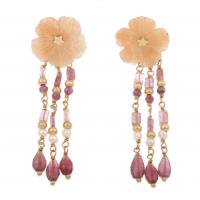 195-GARNETS FLOWER LONG EARRINGS.