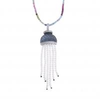 100-PEARL AND DIAMOND TOURMALINE NECKLACE