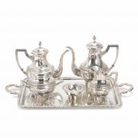 34-BARCELONA SILVER COFFEE AND TEA SET, MID 20TH CENTURY.