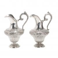 15-PAIR OF SPANISH WATER JUGS IN SILVER, 20TH CENTURY.