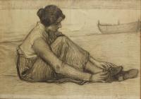768-JOAN LLIMONA (1860-1926). "GIRL BY THE SEA".