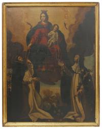 827-SOUTHERN FLANDERS OR FRENCH SCHOOL, FIRST HALF 17TH CENTURY. "THE APPARITION OF MADONNA TO SAINT DOMINIC DE GUZMAN AND SAINT ROSA DE LIMA".