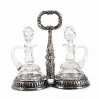 4-SPANISH SILVER CRUETS STAND, MID 20TH CENTURY.