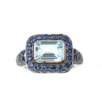 71-AQUAMARINE AND SAPPHIRES RING.