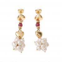 111-GOLD, PEARLS AND RUBY LONG EARRINGS.