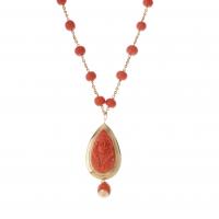 203-CORAL BEADS AND GOLD LONG NECKLACE.