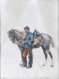 675-JOSEP MARIA LLOPIS DE CASADES (1886-1915). "MILITAR CON CABALLO".