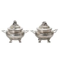 4-PAIR OF SPANISH SILVER TUREENS, MID 20TH CENTURY.