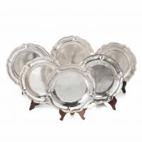 12-SET OF SIX PERUVIAN SILVER BREAD DISHES, MID 20TH CENTURY. 