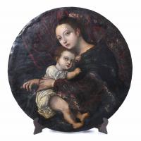 833-HISPANIC-FLEMISH SCHOOL, 16TH-17TH CENTURIES. "MADONNA WITH CHILD ".