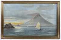 691-ATTRIBUTED TO PHILIPPINE SCHOOL, LATE 19TH CENTURY. "SEASCAPE WITH A VOLCANO".