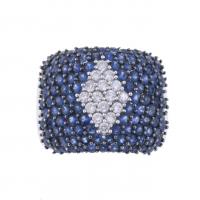 9-WHITE GOLD RING WITH DIAMONDS AND SAPPHIRES PAVÉ.