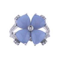 2-CHALCEDONY AGATE FLOWER RING.