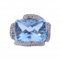 6-BLUE TOPAZ AND DIAMONDS LARGE RING.