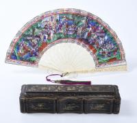 298-CHINESE "THOUSAND FACES" FAN, LATE 19TH CENTURY.