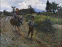 811-JOAN BAIXAS I CARRETER (1863-1925). "NIÑOS CON BURRO", 1915.