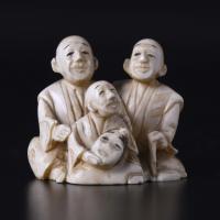 61-JAPANESE SCHOOL. MEIJI PERIOD, 19TH CENTURY. "THREE CHARACTERS, ONE OF THEM WEARING A NOH MASK".