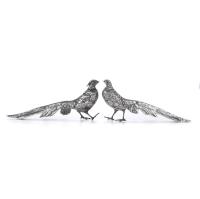 11-SPANISH DOVE AND PHEASANT IN SILVER, MID 20TH CENTURY.