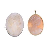 156-TWO CAMEO PENDANT BROOCHES.