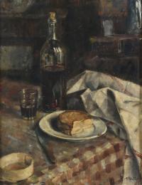 726-ATTRIBUTED TO ANTOINE VOLLON (1833-1900). "STILL LIFE WITH BOTTLE AND BREAD".