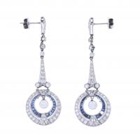 128-ART DECO STYLE LONG EARRINGS WITH DIAMONDS AND SAPPHIRES.