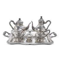 12-SPANISH TEA AND COFFEE SET IN SILVER, MID 20TH CENTURY.