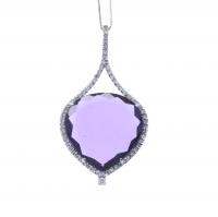 48-CHAIN WITH AMETHYST AND DIAMONDS PENDANT.
