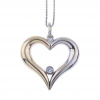 47-CHAIN AND BICOLOUR HEART-SHAPED PENDANT WITH DIAMOND.