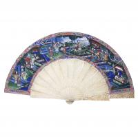 240-CHINESE "THOUSAND FACES" FAN, SECOND HALF 19TH CENTURY.