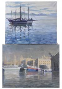 786-LUIS FLOTATS CANAL (1915/17-1987). PAIR OF PAINTINGS: "SEASCAPE" and "PORT".