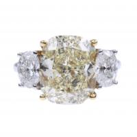 95-CUSHION FANCY YELLOW RING, 8.04 CTS., HRD. CERTIFICATE.