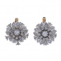 151-FLORAL EARRINGS IN GOLD WITH SILVER VIEWS AND DIAMONDS.
