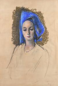 383-PERE PRUNA OCERANS (1904-1977). "WOMAN WITH A BLUE TURBAN", 1964.