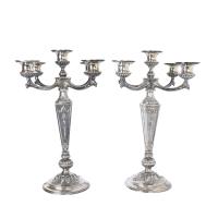 4-MASRIERA Y CARRERAS. PAREJA DE CANDELABROS BARCELONESES EN PLATA, PRIMER TERCIO SIGLO XIX.